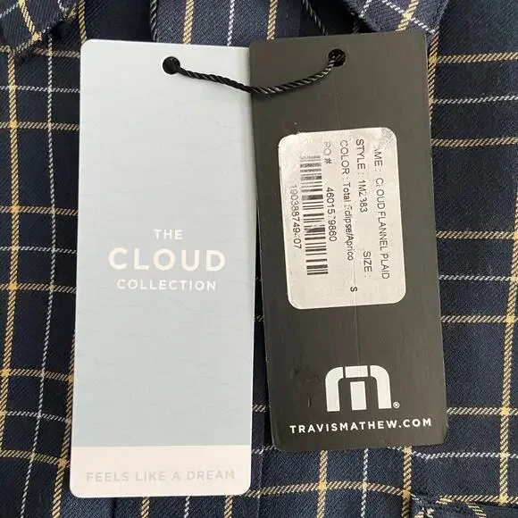 Travis Mathew Men's Small Cloud Collection Flannel Plaid Shirt Black NEW